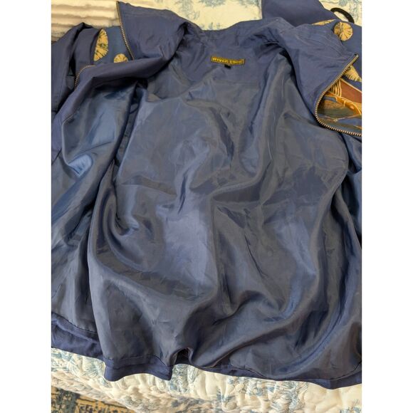 Vintage 80s Silk Windbreaker Jacket Abstract Print Blue Gold Lightweight M Retro - Picture 3 of 8